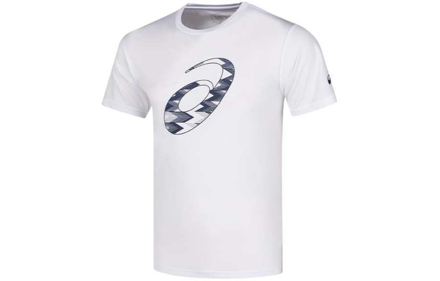 ASICS Men Running T Shirts Men's White Crew Neck Moderate