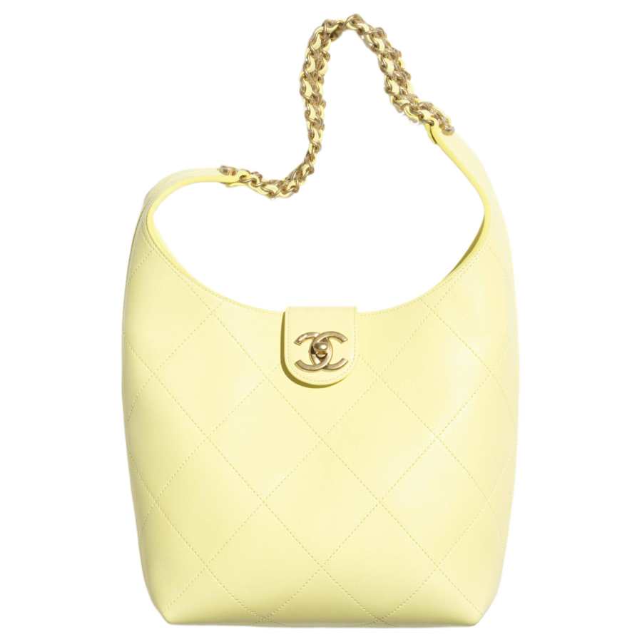CHANEL Lambskin Crescent Bag Shoulder Bag Women's Light Yellow