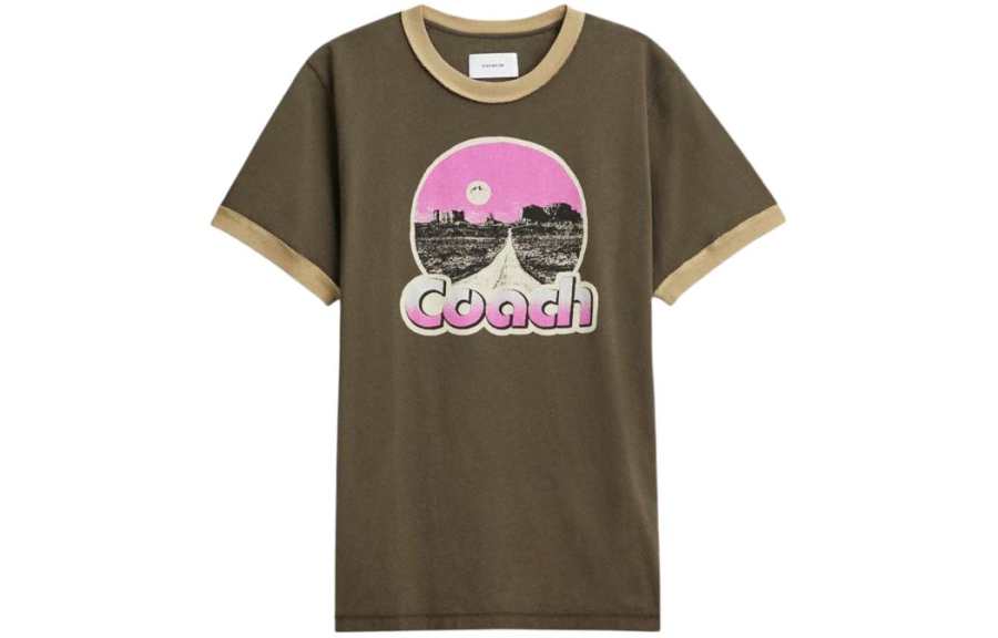 COACH T Shirts Men's Brown Crew Neck Moderate Straight Fit