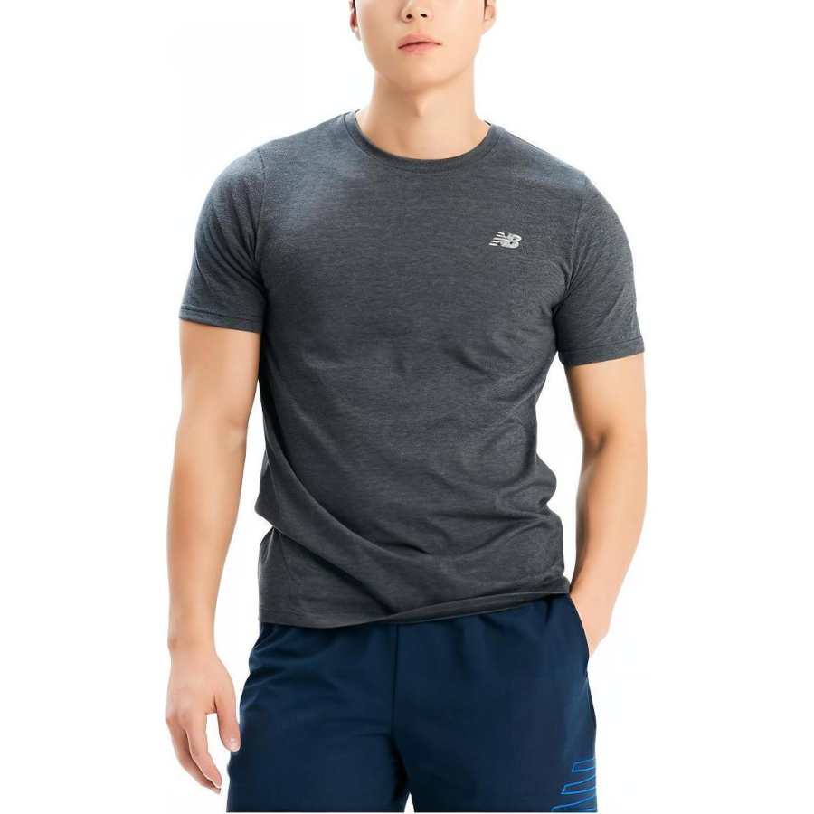 New Balance New Balance T Shirts Men's Gray Crew Neck Moderate Straight Fit