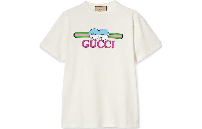 GUCCI T Shirts Men's Ecru Crew Neck Moderate Straight Fit