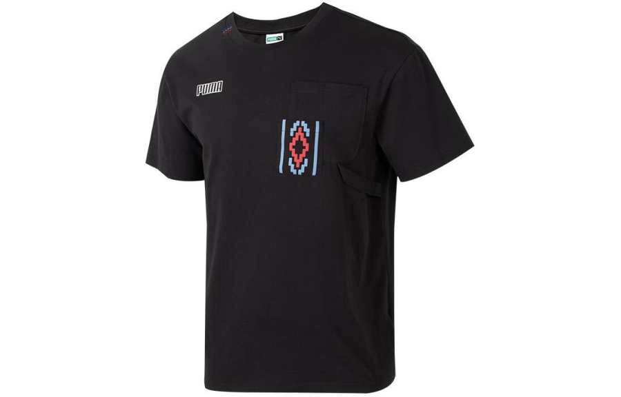 PUMA T Shirts Men's Black Crew Neck Moderate Straight Fit