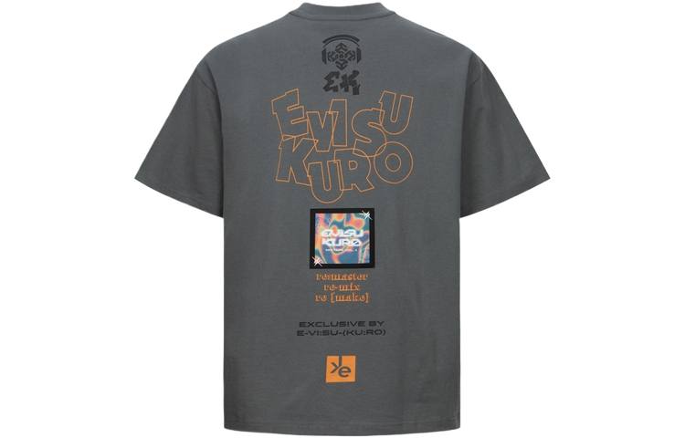 EVISU T Shirts Men's Charcoal Gray Crew Neck Moderate Straight Fit