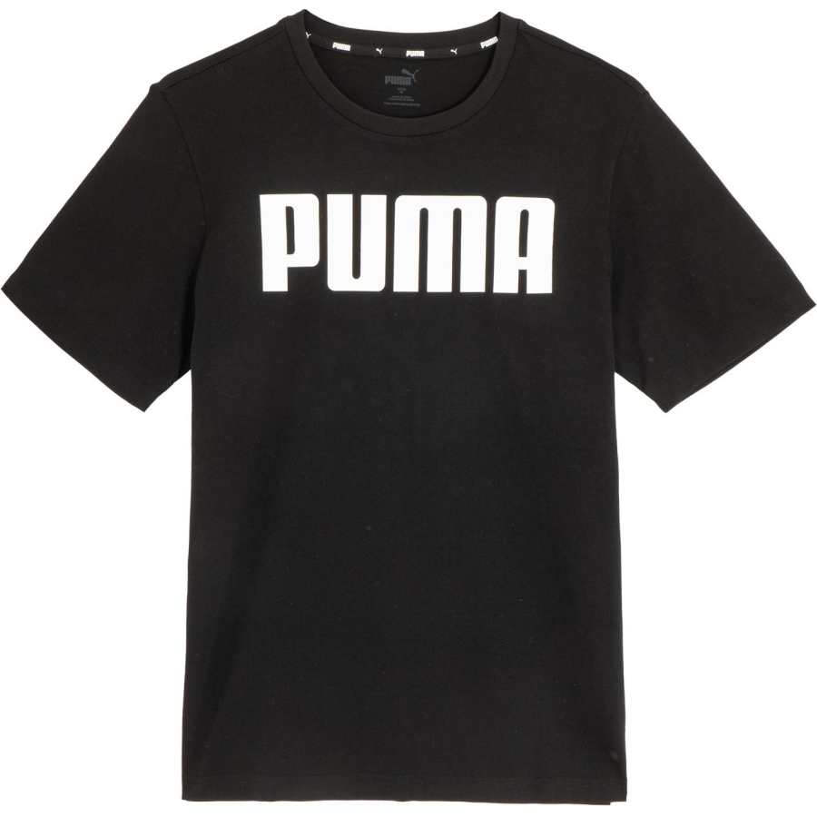 PUMA ESS T Shirts Men's Black Crew Neck Moderate Straight Fit