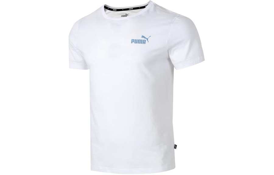 PUMA ESS T Shirts Men's White Crew Neck Moderate Straight Fit