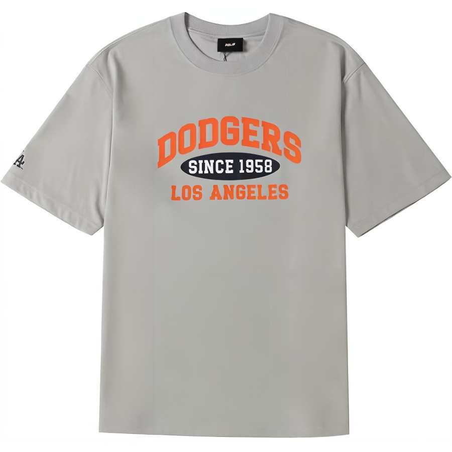 MLB Los Angeles Dodgers T Shirts Unisex Gray Crew Neck Moderate Straight Fit