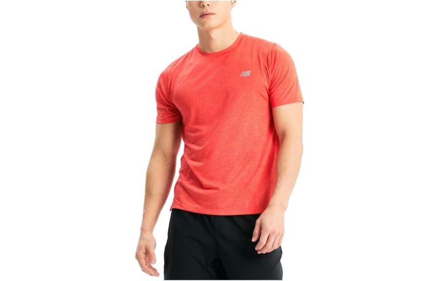 New Balance New Balance T Shirts Men's Red Crew Neck Moderate Straight Fit