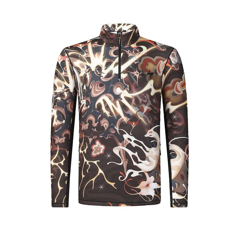 FILA EXPLORE Collection, Fashion Stand Collar Outdoor Artistic Style Fleece Lined Long Sleeved T Shirt Men's