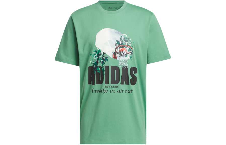 Adidas Adidas T Shirts Men's Green Crew Neck Moderate Straight Fit