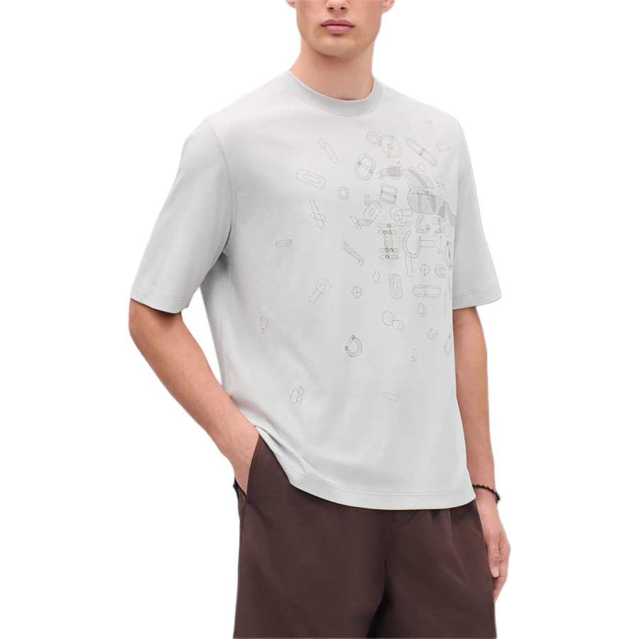 HERMES T Shirts Men's Gray Crew Neck Moderate Straight Fit