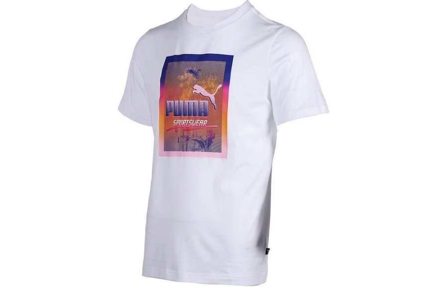 PUMA PUMA T Shirts Men's White Crew Neck Moderate