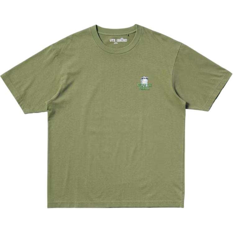 UNIQLO X SESAME STREET Sesame Street Collaboration T Shirts Unisex Olive Crew Neck