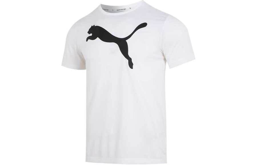 PUMA T Shirts Men's White Crew Neck Moderate Straight Fit