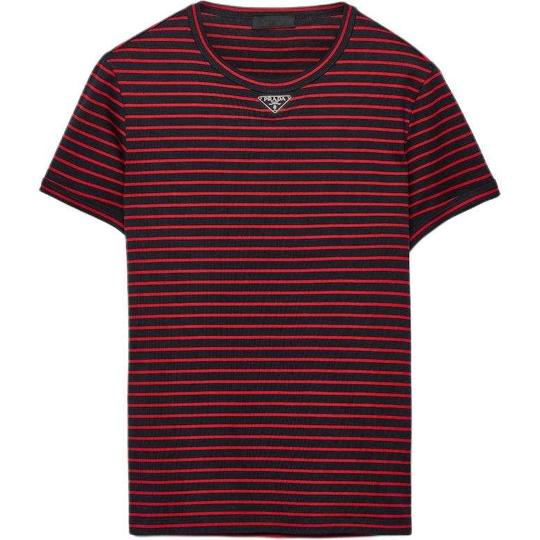 PRADA PRADA Triangle Logo Striped Crewneck T-Shirt