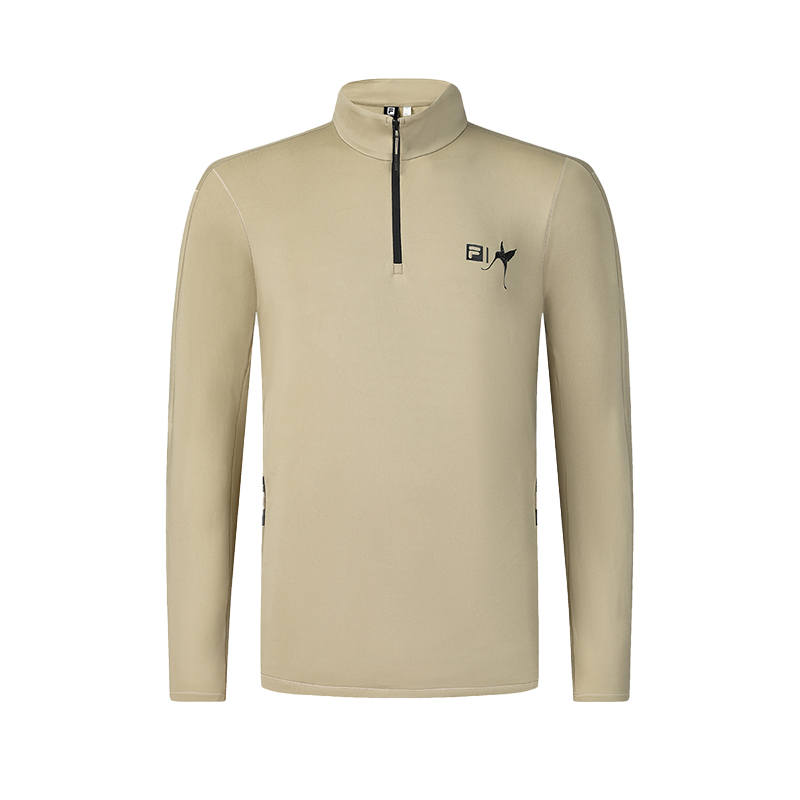 FILA Stand Collar Letter Pullover Fleece Lined Long Sleeved T Shirt Men's Treehouse Color