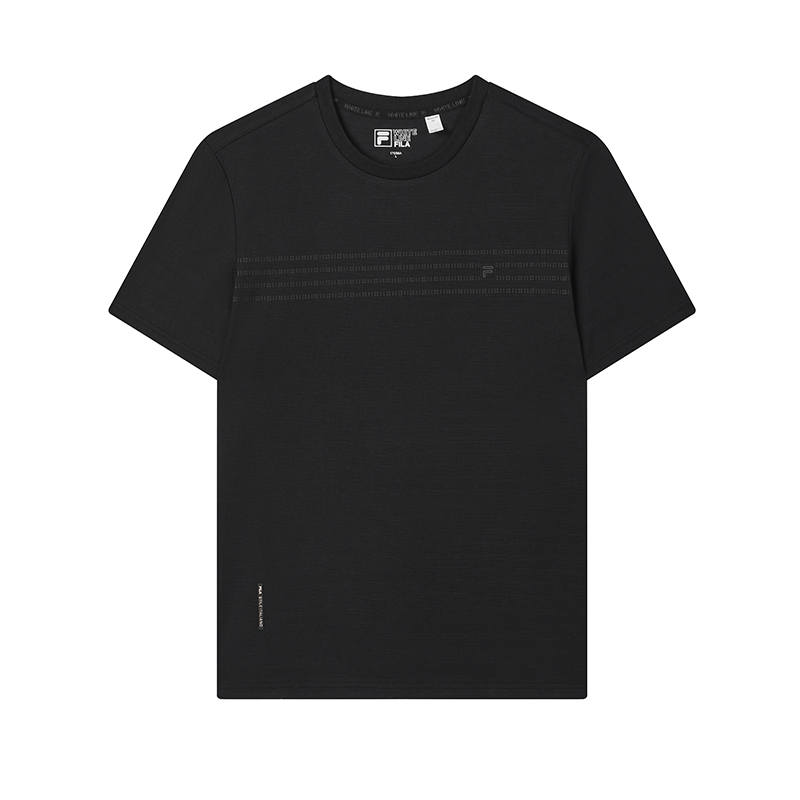 FILA Knitted Fabric Short Sleeved T Shirts Men's Jet Black