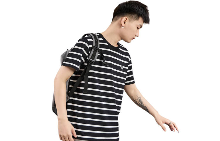 Tonlion T Shirts Men's Black Crew Neck Moderate Straight Fit