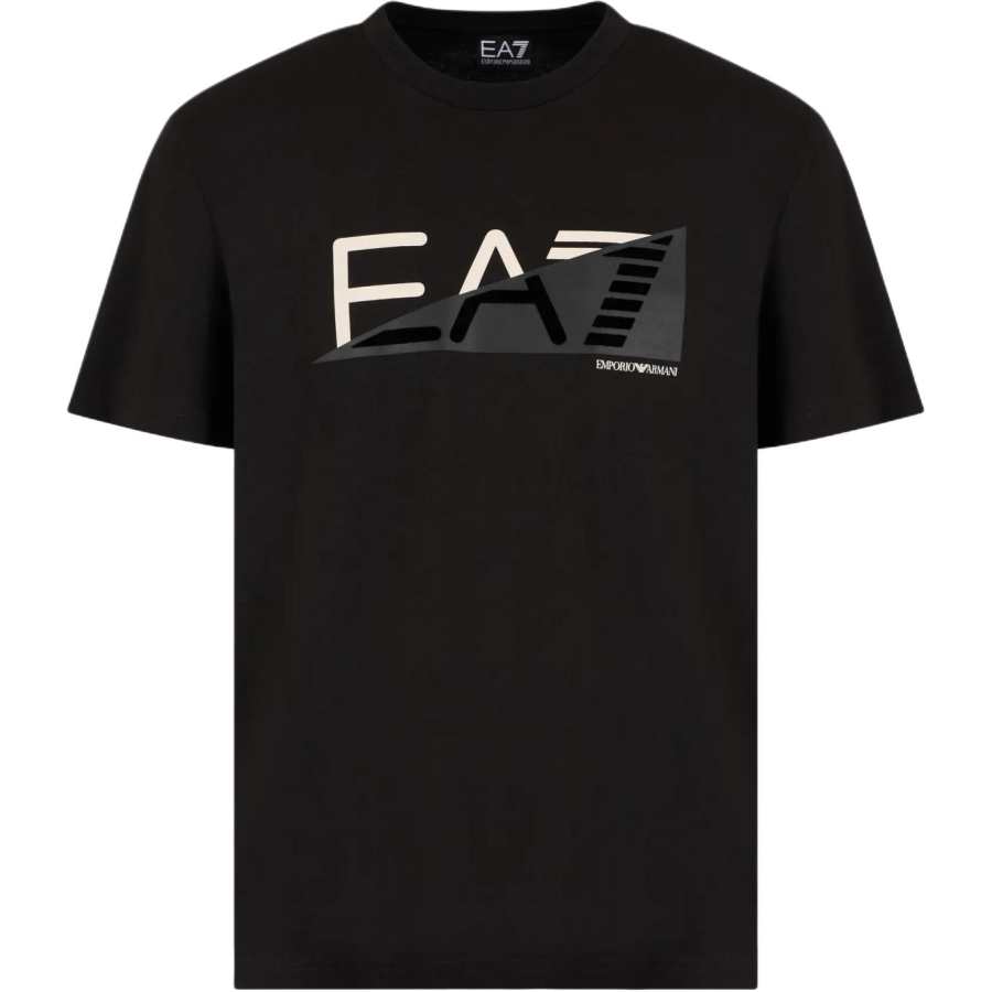 EMPORIO ARMANI EA7 Letter Logo Print Casual Crew Neck Short Sleeved SS24 T Shirt Men's Black