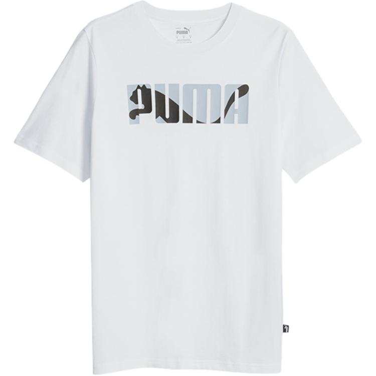 PUMA T Shirts Men's White Crew Neck Moderate Straight Fit