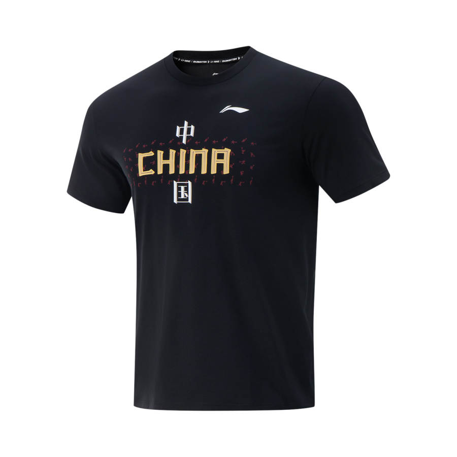 Li-Ning Li Ning T Shirts Unisex Black Crew Neck Moderate