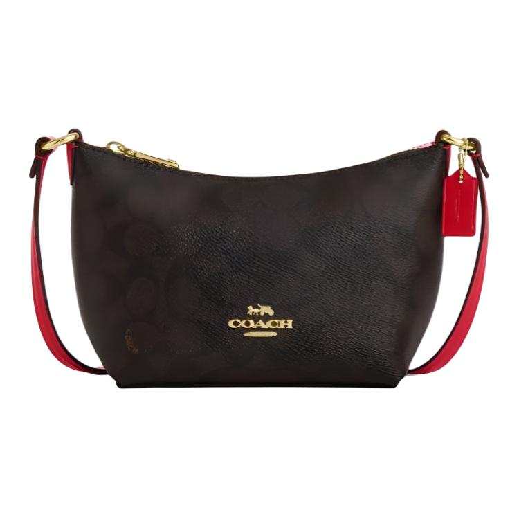 COACH Zip Top Crossbody Coated Canvas Crossbody Bag, Shoulder Bag Mini Women's Walnut