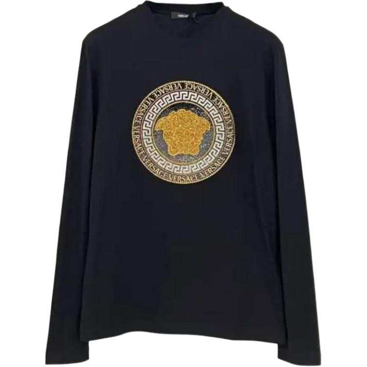 VERSACE T Shirts Men's Black Crew Neck Moderate Straight Fit