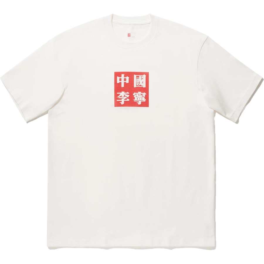 Li-Ning Li Ning T Shirts Unisex Ivory Crew Neck Moderate Straight Fit