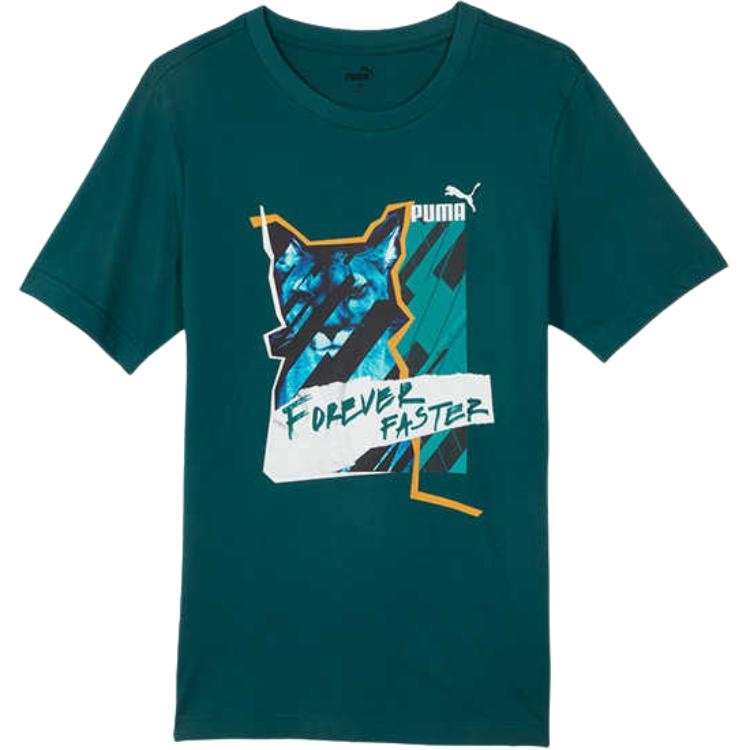 PUMA T Shirts Men's Dark Cyan Crew Neck Moderate