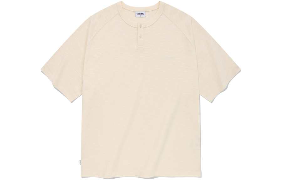 COVERNAT T Shirts Unisex Ivory Henry Collar Moderate Straight Fit