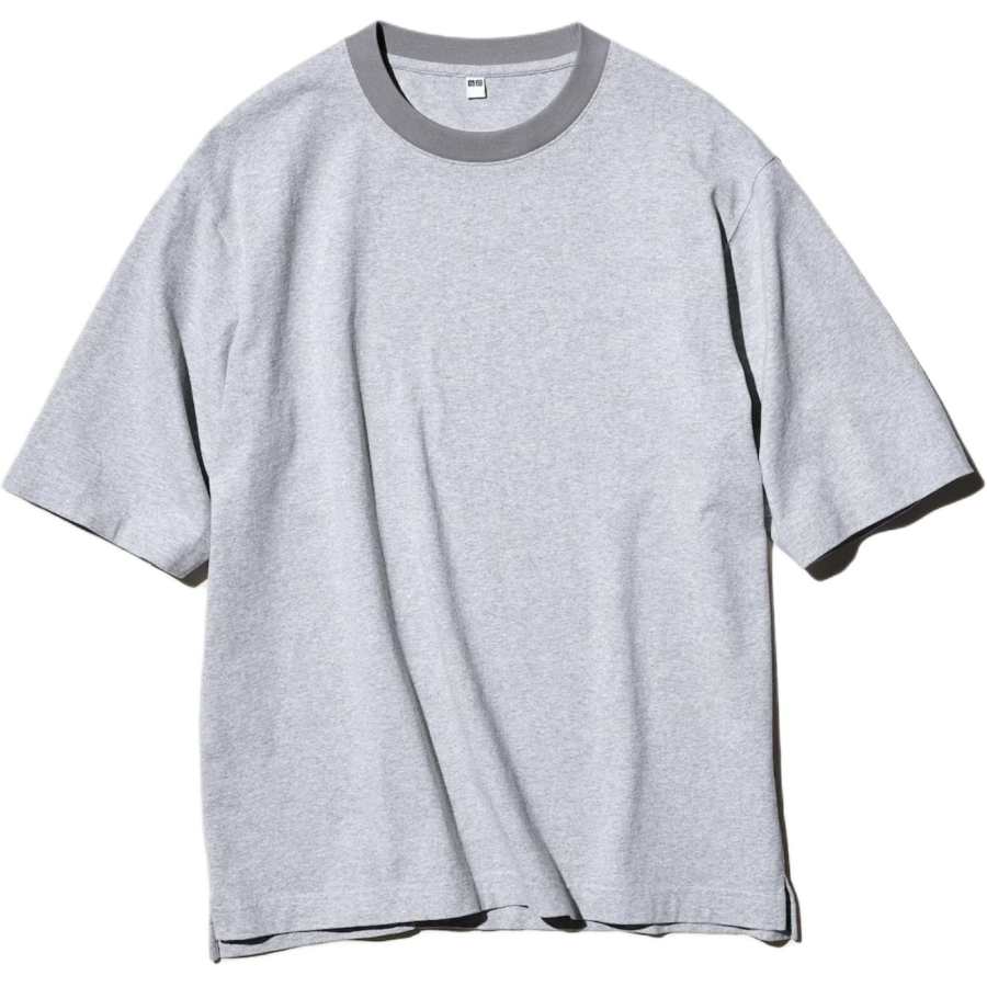 UNIQLO T Shirts Unisex Sky Gray Crew Neck Moderate