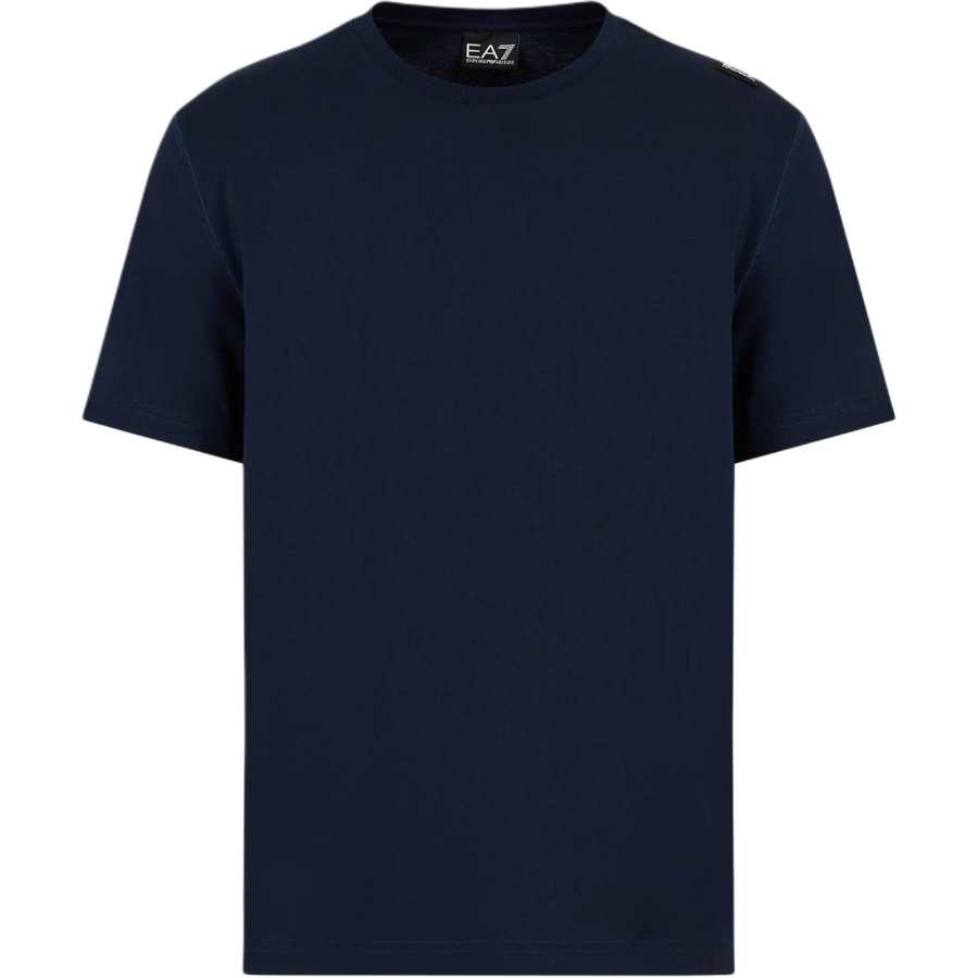 EMPORIO ARMANI EA7 Letter Logo Print Crew Neck Short Sleeved SS24 T Shirt Men's Navy Blue