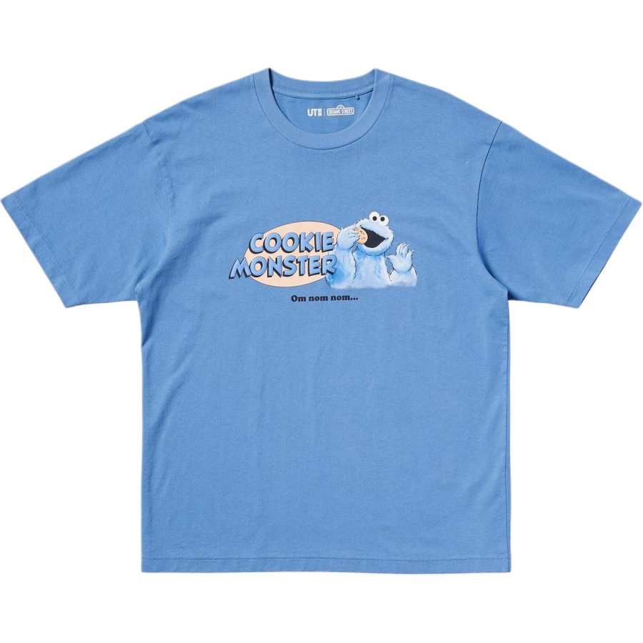 UNIQLO X SESAME STREET Sesame Street Collaboration T Shirts Unisex Blue Crew Neck