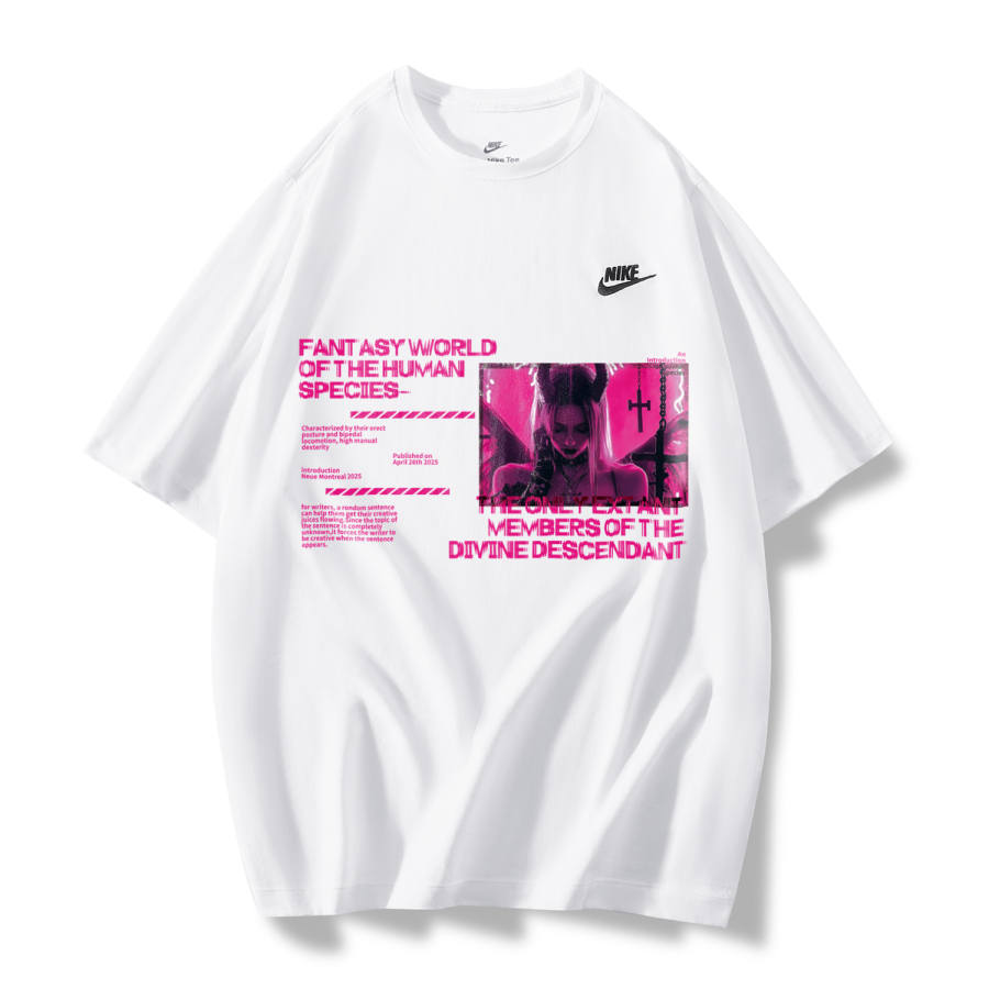 Nike Nike T Shirts Unisex White Pink Temptation B Crew Neck Moderate Straight Fit