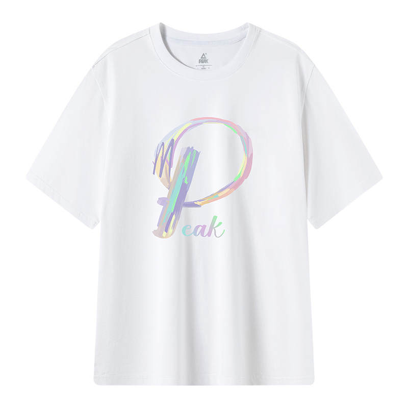 PEAK T Shirts Unisex White Crew Neck Moderate Straight Fit