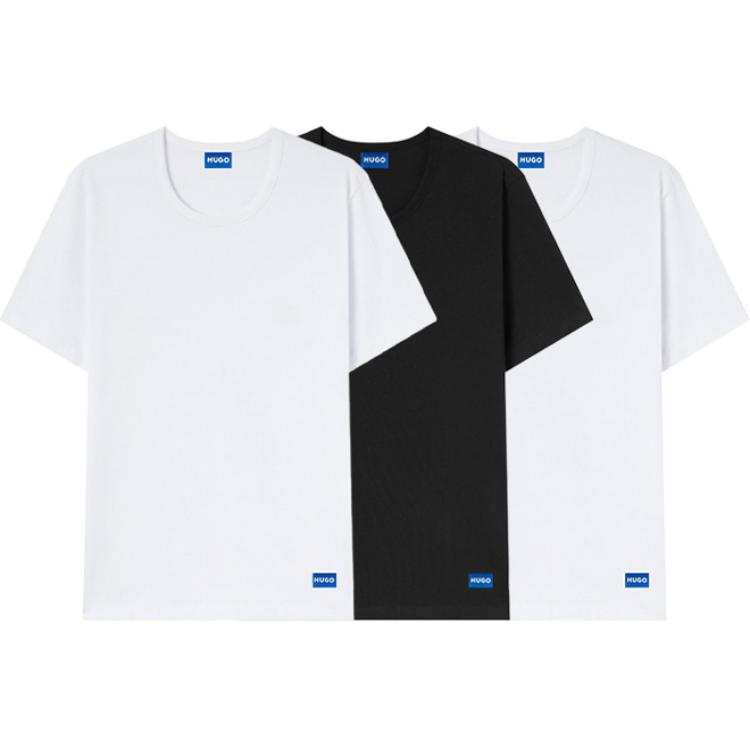 HUGO BOSS T Shirts Men's 3 Pack Black+White Crew Neck Moderate Straight Fit