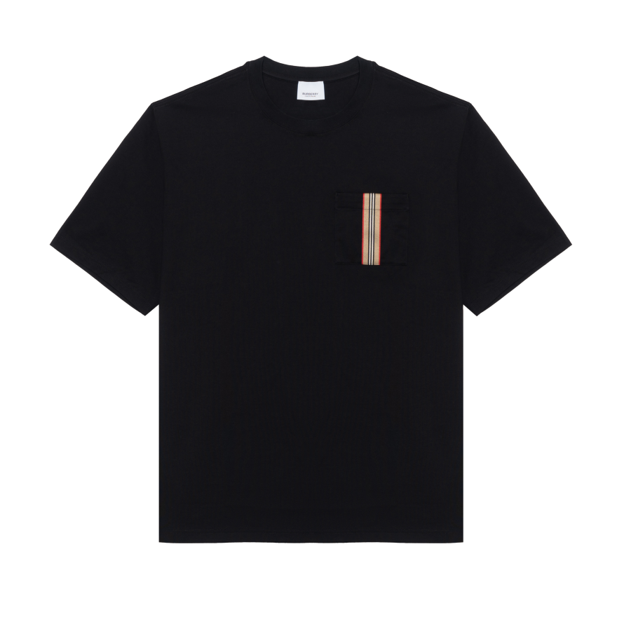 Burberry Stripe Trim Pocket Cotton T shirt
