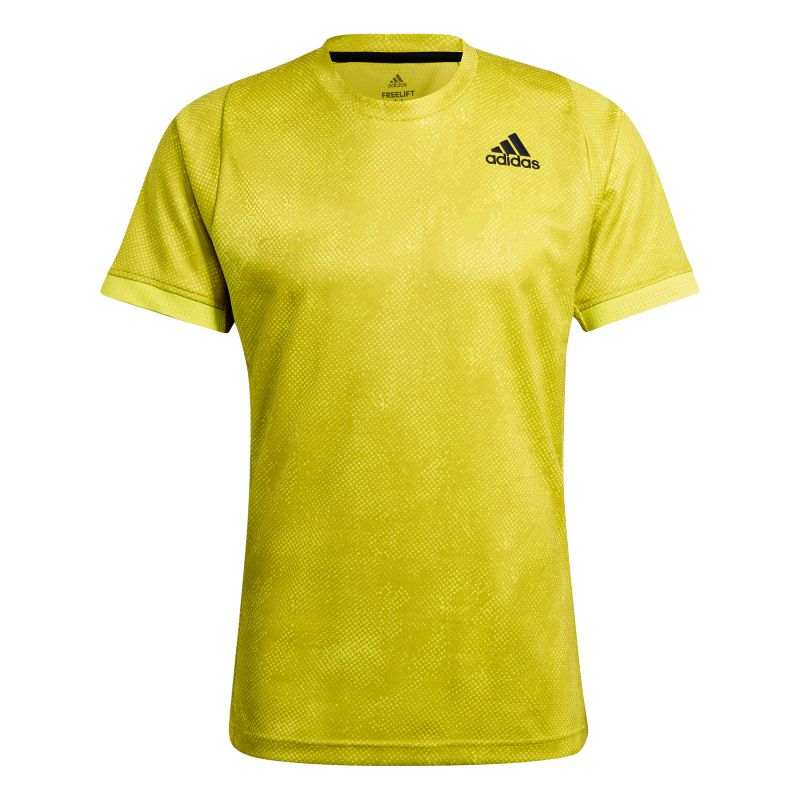 Adidas Adidas Tennis Freelift Print PRIMEBLUE T Shirt Men's Acid Yellow/Wild Pine/White