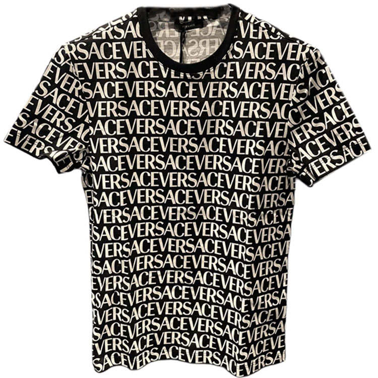 VERSACE T Shirts Men's Black Crew Neck Moderate Straight Fit