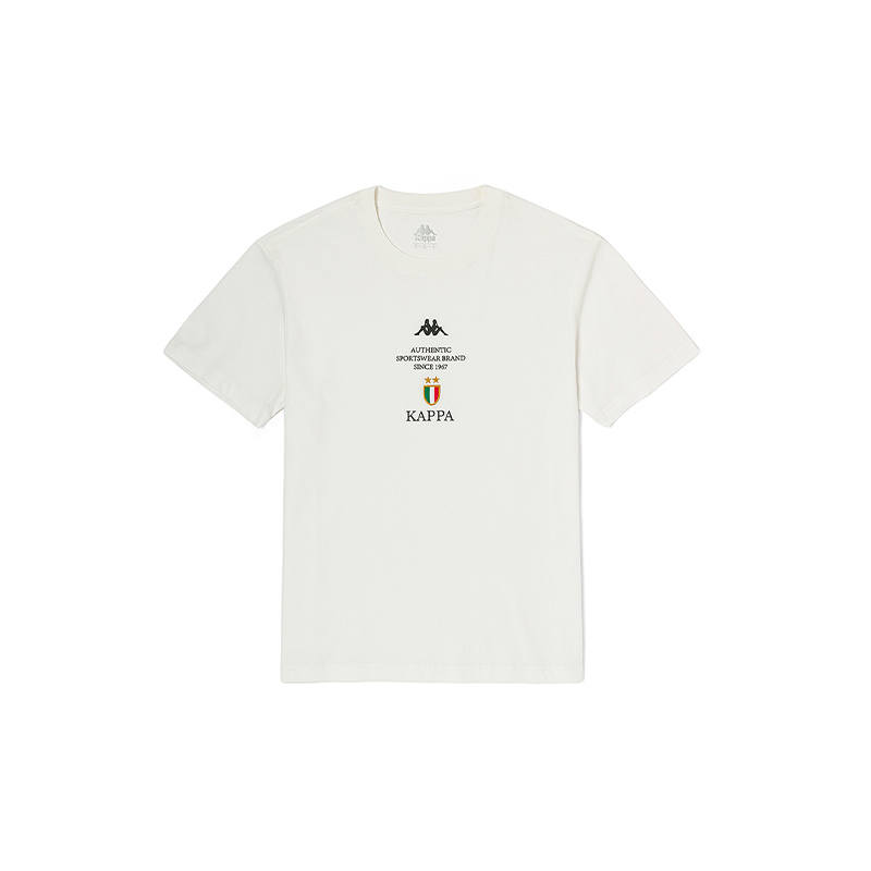 Kappa 1916 T Shirts Men's Korean White 012 Crew Neck Moderate Straight Fit