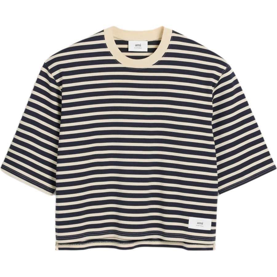 AMIPARIS Ami Paris Logo Patch Striped T Shirt