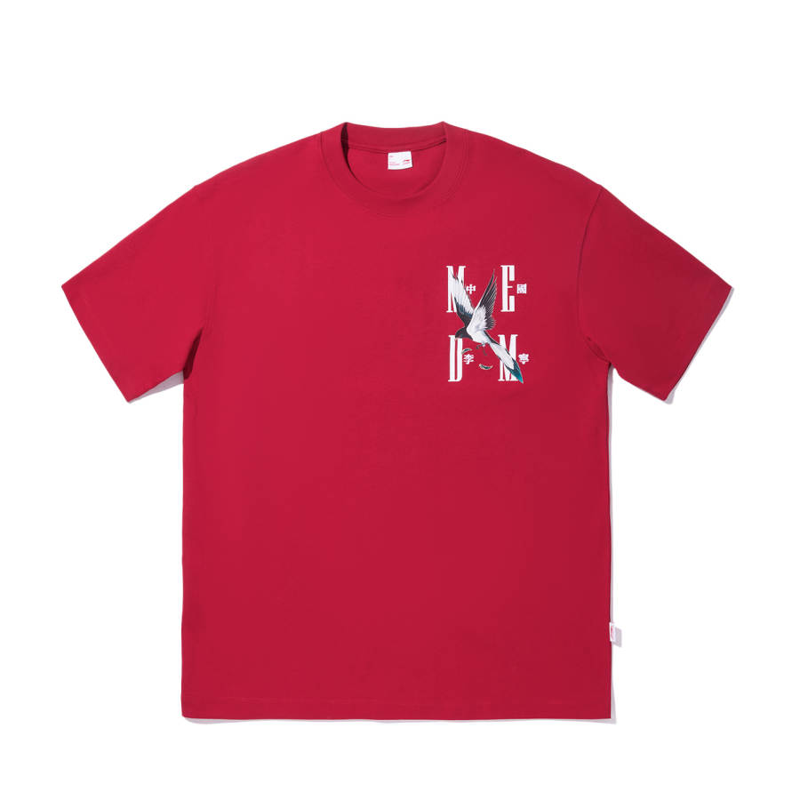 Li-Ning Li Ning T Shirts Men's Samba Red Crew Neck Moderate