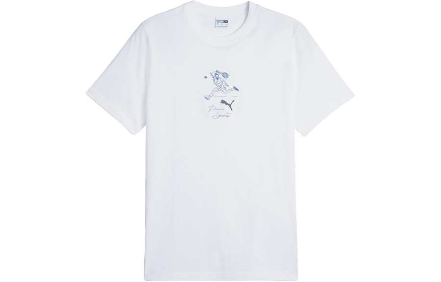 PUMA T Shirts Men's White Crew Neck Moderate Straight Fit