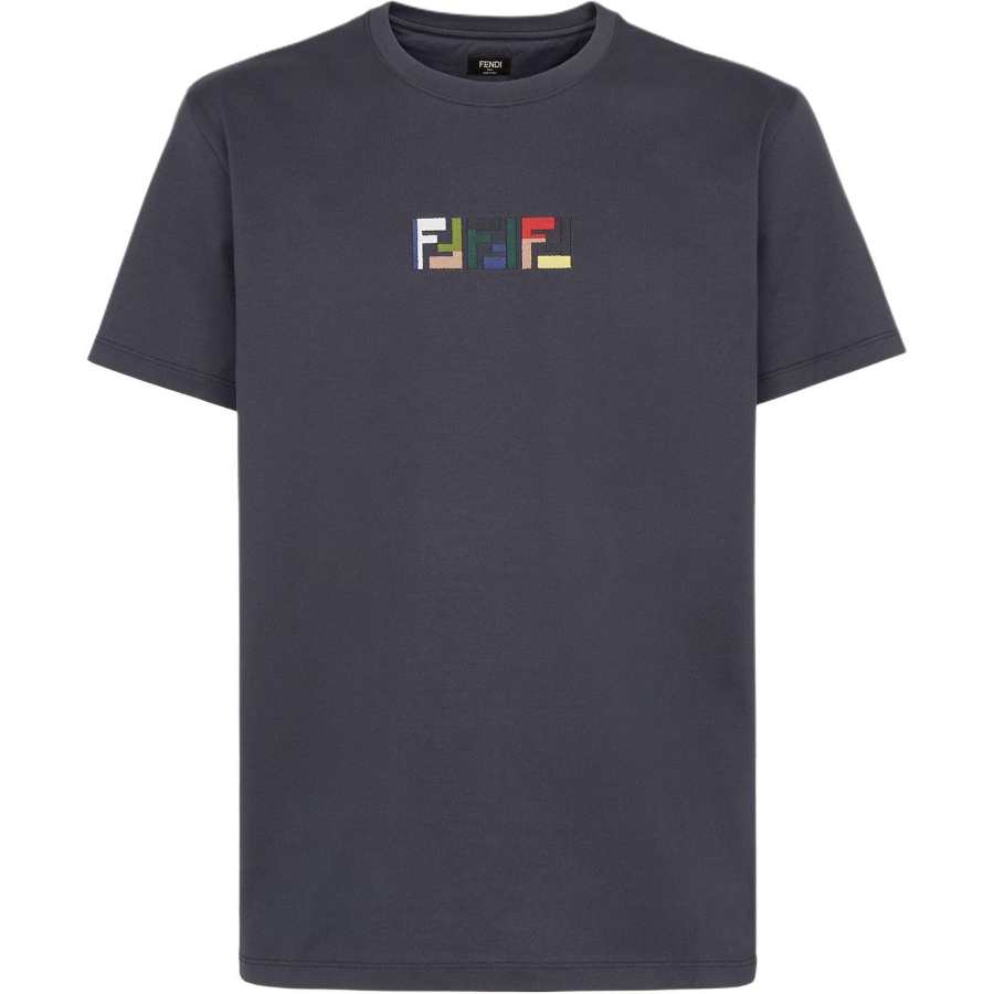 FENDI Logo Embroidered Crewneck T Shirt