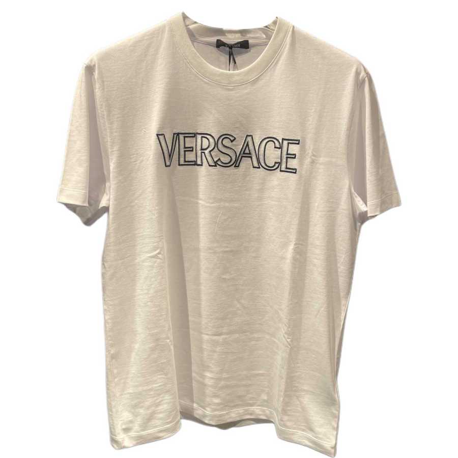 VERSACE The Logo Alphabet Embroiders The Leisure Collars. SS24 T Shirt Men's White
