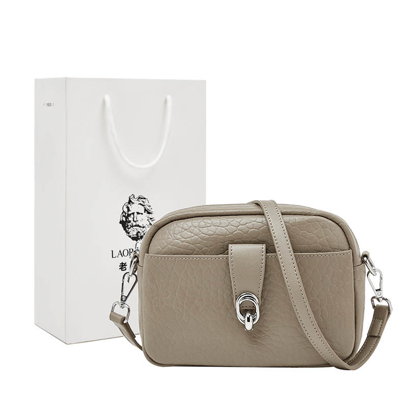 LAORENTOU Top Grain Cow Leather Shoulder Bag Women's Black/White/Gray