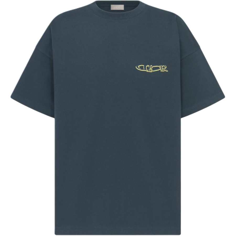 DIOR Lewis Hamilton T Shirts Men's Marine Blue Crew Neck Moderate