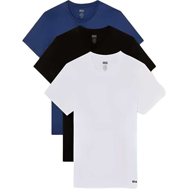 DIESEL T Shirts Men's 3 Pack Blue+Black+White Crew Neck Moderate Straight Fit