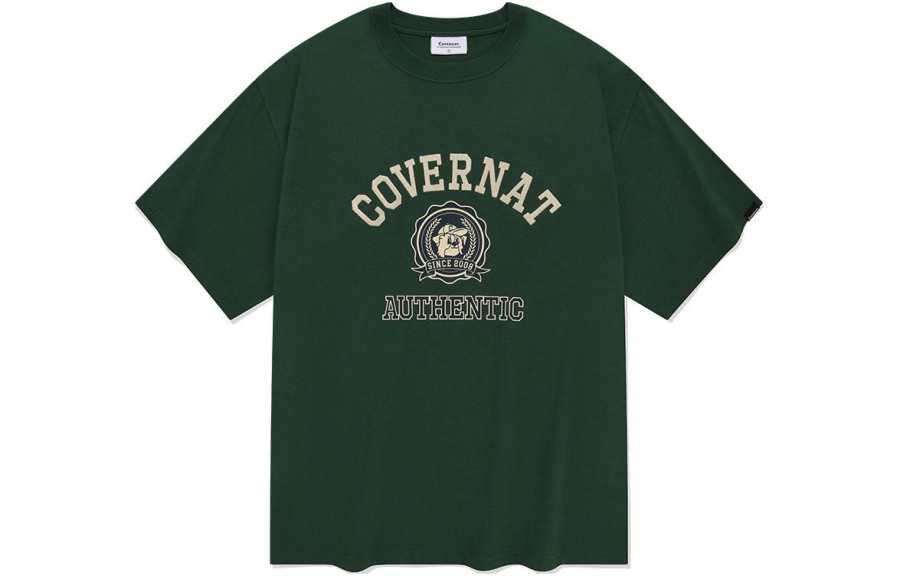 COVERNAT T Shirts Unisex Green Crew Neck Moderate Straight Fit
