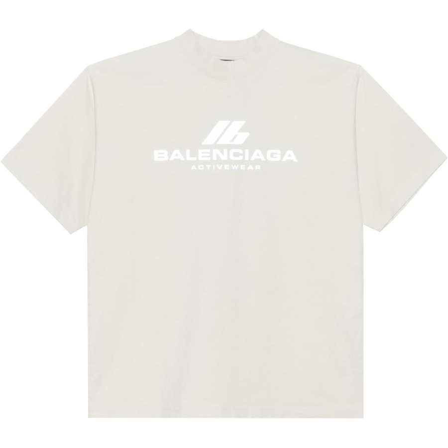 Balenciaga Activewear Logo Letter Print Crew Neck Short Sleeved SS24 T Shirt Loose Fit Unisex White