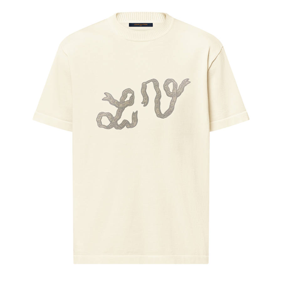 LOUIS VUITTON Lv Embellished Short Sleeved Cotton Crewneck